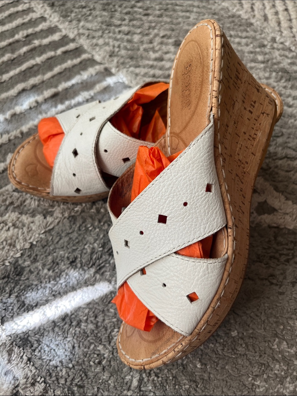 Born Canova Cork and Leather Wedge Sandal White - Size 8 Summer Resort Vacation